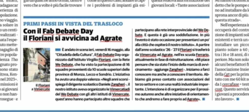 Con Il Fab Debate il Floriani si avvicina ad Agrate